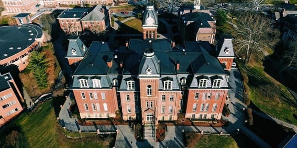 Ariel view of WVU building and campus